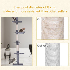 English Elm Pawhut Tension Mounted Floor to Ceiling Cat Tree Five Carpeted Tiers Sisal Posts W2225P166359