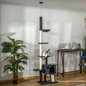 English Elm Pawhut Floor to Ceiling Cat Tower with Sisal Posts Hammock Perch and Hanging Toy W2225P166362