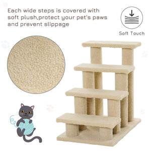 English Elm Pawhut Four Step Cat Climbing Stairs with Sisal Posts and Berber Fleece Covered Steps W2225P166356