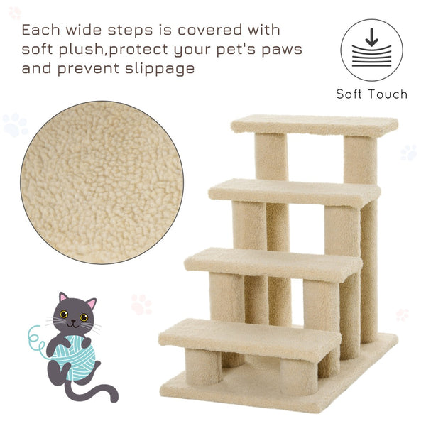 English Elm Pawhut Four Step Cat Climbing Stairs with Sisal Posts and Berber Fleece Covered Steps W2225P166356