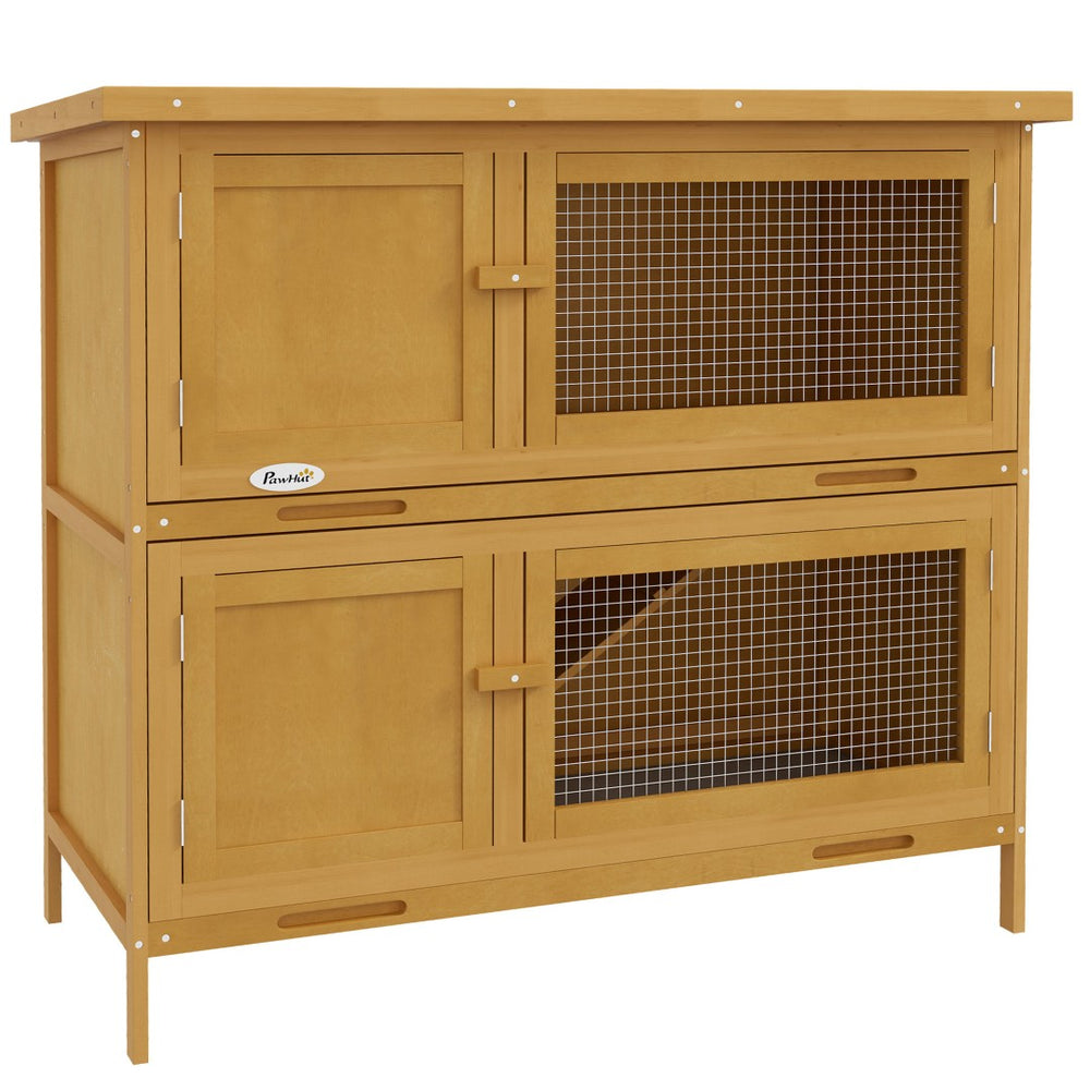 English Elm Pawhut Solid Fir Wood Rabbit Hutch Dual Compartment Weatherproof Outdoor Small Pet Home W2225P166390