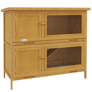 English Elm Pawhut Solid Fir Wood Rabbit Hutch Dual Compartment Weatherproof Outdoor Small Pet Home W2225P166390