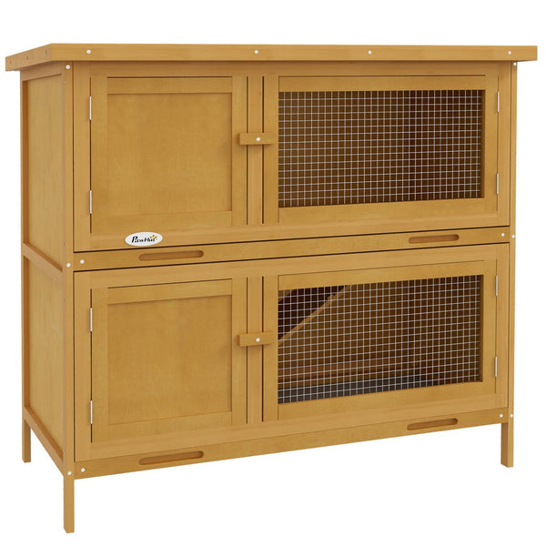 English Elm Pawhut Solid Fir Wood Rabbit Hutch Dual Compartment Weatherproof Outdoor Small Pet Home W2225P166390