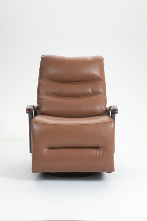English Elm Swivel Power Recliner with Wood Armrests Faux Leather Lounge Chair for Living Room W547P147307