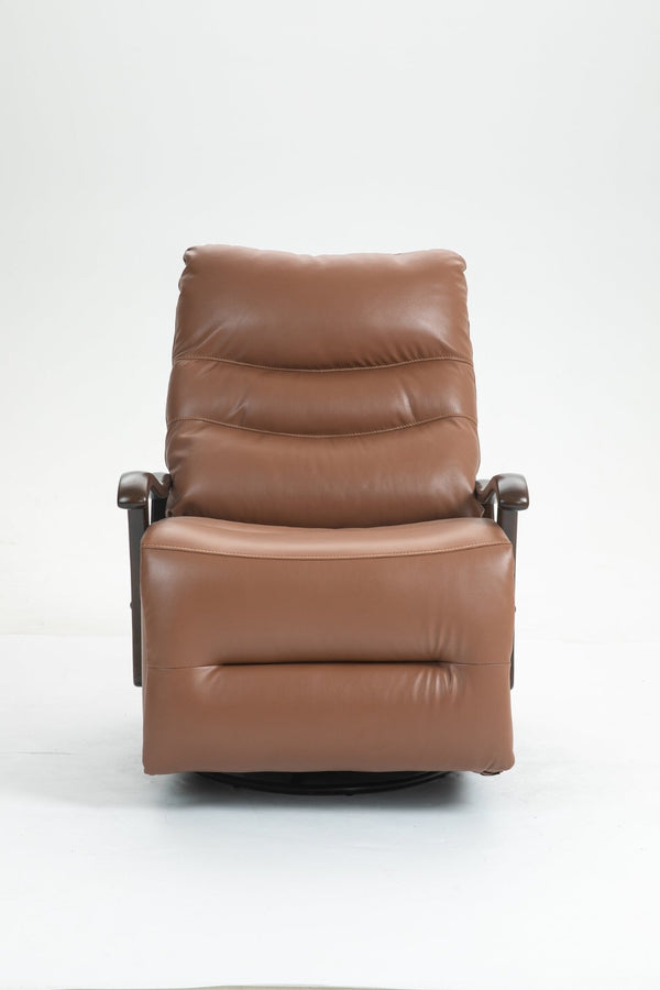 English Elm Swivel Power Recliner with Wood Armrests Faux Leather Lounge Chair for Living Room W547P147307