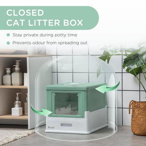 English Elm PawHut Enclosed Cat Litter Box with Scoop, Odor-Blocking Hooded Pet Toilet, Top Entry & Slide Tray Green W2225P166348