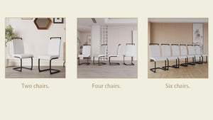 English Elm Modern High Back Dining Chairs Set Of 4 - Stylish Pu Faux Leather With C-Shaped Black Metal Legs W2189138536