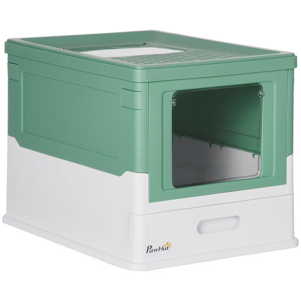 English Elm PawHut Enclosed Cat Litter Box with Scoop, Odor-Blocking Hooded Pet Toilet, Top Entry & Slide Tray Green W2225P166348