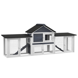 English Elm Pawhut Fir Wood Rabbit and Guinea Pig Hutch with Dual Runs Weatherproof Asphalt Roof W2225P166386