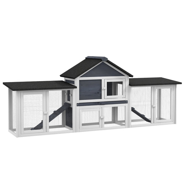 English Elm Pawhut Fir Wood Rabbit and Guinea Pig Hutch with Dual Runs Weatherproof Asphalt Roof W2225P166386