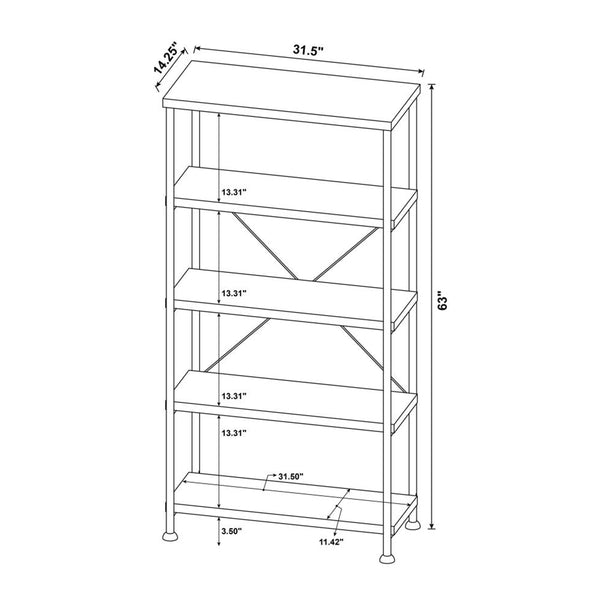 English Elm 5-Shelf Contemporary Tall Bookcase in Antique Nutmeg & Black — Space-Saving 5-Tier Display Shelf Unit for Living Room Office Bedroom Organization and Style B016P164659