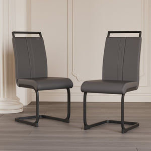English Elm Modern Dining Chairs Set Of 2 - Grey Pu Faux Leather High Back With Stylish C-Shaped Black Legs W2189138540