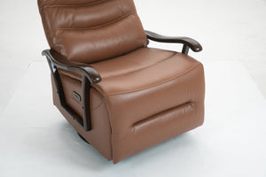 English Elm Swivel Power Recliner with Wood Armrests Faux Leather Lounge Chair for Living Room W547P147307