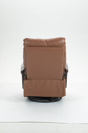 English Elm Swivel Power Recliner with Wood Armrests Faux Leather Lounge Chair for Living Room W547P147307