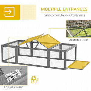 English Elm Pawhut Fir Wood Outdoor Rabbit Run Enclosure with Galvanized Wire and Lockable Access W2225P166393
