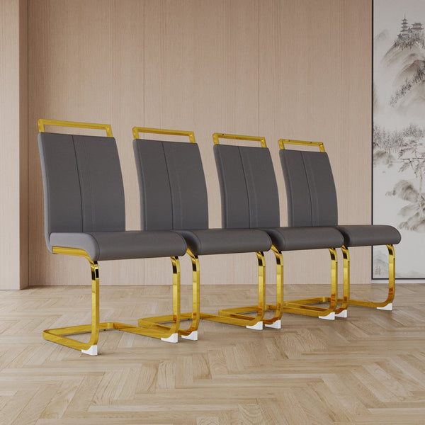 English Elm Modern Dining Chairs Set Of 2 - Stylish Grey Pu Leather High Back With Gold-Plated Legs For Comfort W2189133307