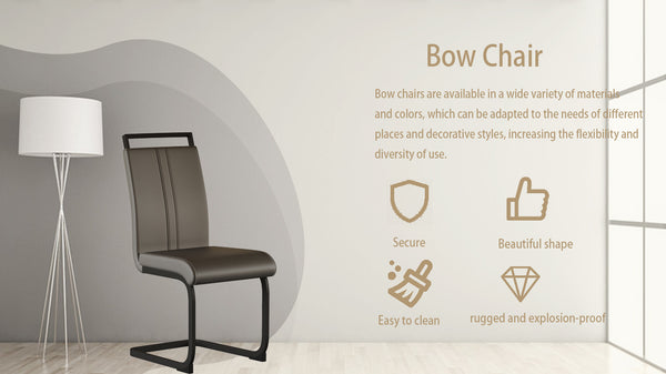 English Elm Modern Dining Chairs Set Of 2 - Grey Pu Faux Leather High Back With Stylish C-Shaped Black Legs W2189138540