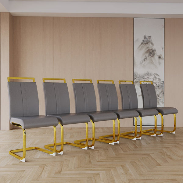 English Elm Modern Dining Chairs Set Of 4 - Grey Pu Faux Leather With Gold-Plated Metal Legs For Style & Comfort W2189133303