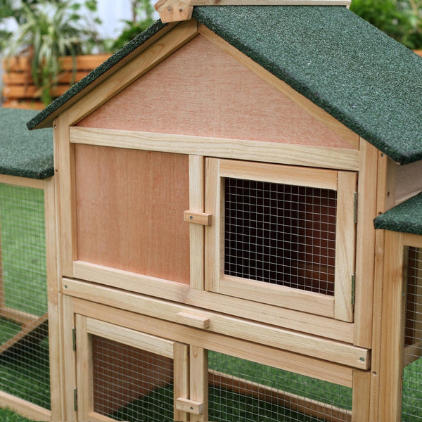 English Elm Pawhut Fir Wood Rabbit and Guinea Pig Hutch with Dual Runs Weatherproof Asphalt Roof W2225P166384