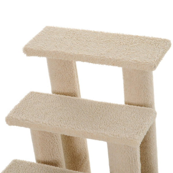 English Elm Pawhut Four Step Cat Climbing Stairs with Sisal Posts and Berber Fleece Covered Steps W2225P166356