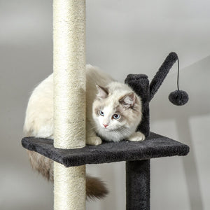 English Elm Pawhut Floor to Ceiling Cat Tower with Sisal Posts Hammock Perch and Hanging Toy W2225P166362