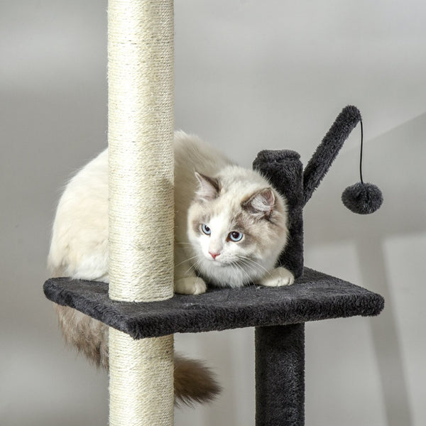 English Elm Pawhut Floor to Ceiling Cat Tower with Sisal Posts Hammock Perch and Hanging Toy W2225P166362