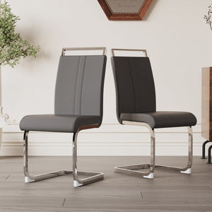 English Elm Modern High Back Pu Leather Dining Chairs Set of 4 with Chrome C Legs Cushioned Grey W2189S00828