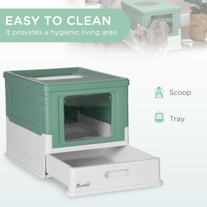 English Elm PawHut Enclosed Cat Litter Box with Scoop, Odor-Blocking Hooded Pet Toilet, Top Entry & Slide Tray Green W2225P166348