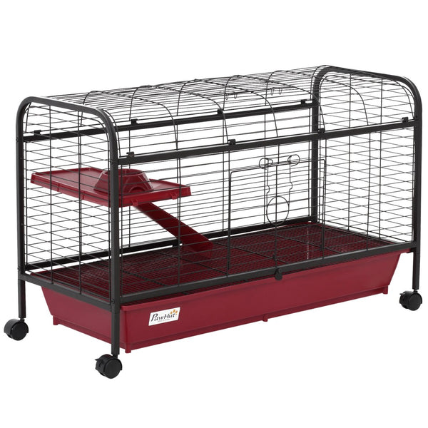 English Elm Pawhut Two Level Ferret Rabbit Enclosure with Rolling Wheels Ramp and Feeder W2225P166406
