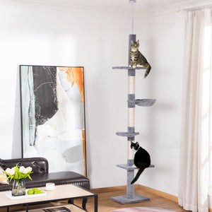 English Elm Pawhut Tension Mounted Floor to Ceiling Cat Tree Five Carpeted Tiers Sisal Posts W2225P166359