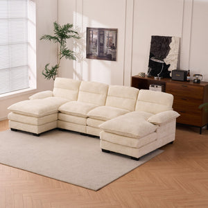 Hearth and Haven U-Shaped Profile Sofa, Including Two Single Seats and Two Chaise, Modular Sofa, Chenille Sofa, White W2363S00016