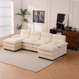 U-Shaped Profile Sofa, Including Two Single Seats and Two Chaise, Modular Sofa, Chenille Sofa, White