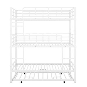 English Elm Metal Triple Twin Bunk Bed with Trundle White – Heavy-Duty Steel Frame, Space-Saving, Guardrails, 78.7"H Antique White GX000647AAK