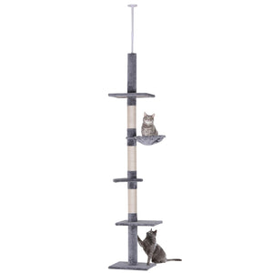 English Elm Pawhut Tension Mounted Floor to Ceiling Cat Tree Five Carpeted Tiers Sisal Posts W2225P166359