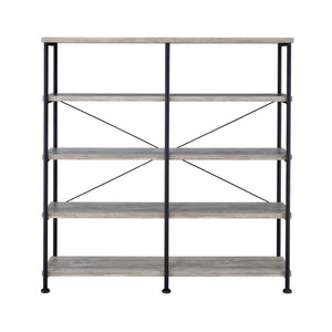 English Elm 4-Shelf Open Bookcase In Grey Driftwood & Black Metal Frame - Mid-Century Modern Storage Solution B016P164661