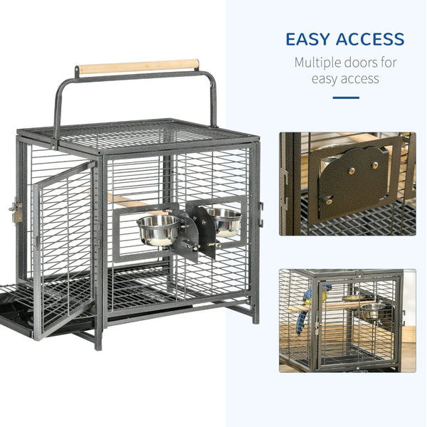 English Elm Pawhut Travel Bird Carrier Steel Wire Cage Wooden Perch for Medium Parrots W2225P166420