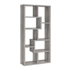 English Elm 10-Shelf Geometric Bookcase Grey Driftwood Finish — Tall Puzzle Shelving, 8 Compartments for Books, Decor B016P164185