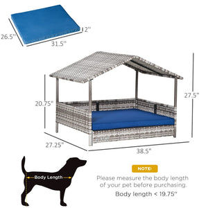 English Elm Pawhut Wicker Dog House With Canopy, Comfortable Rattan Bed For Small & Medium Dogs, Dark Blue Style W2225P166379-GIGA