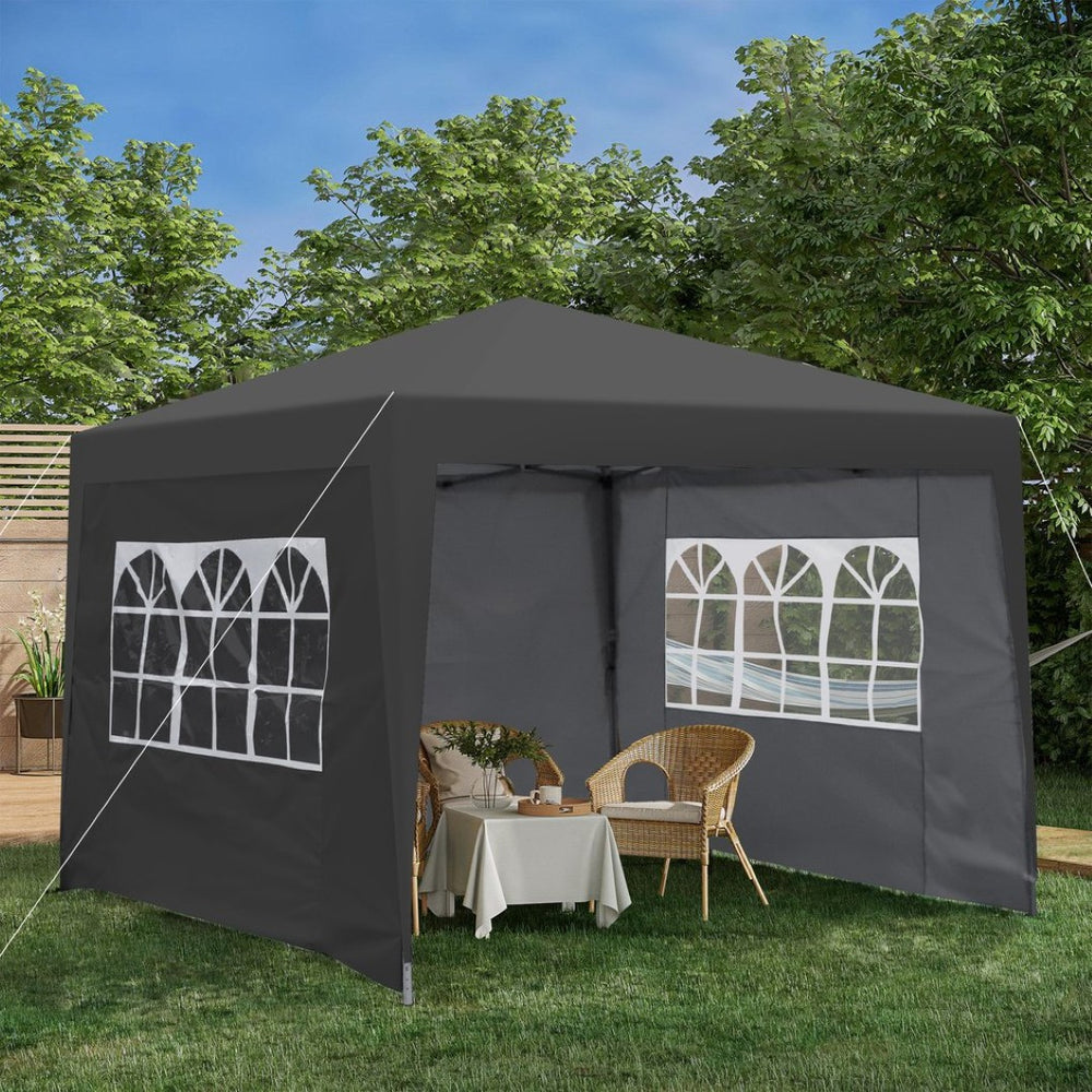 English Elm Outdoor 10x10 Pop up Canopy Gazebo with Sidewalls Mesh Windows Steel Frame Uv Roof Black W419P445709