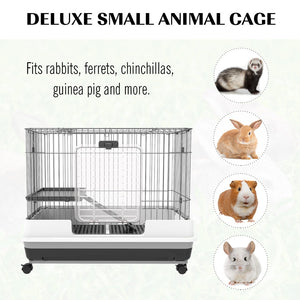 English Elm Pawhut Two Level Indoor Small Animal Hutch with Wheels Ramp and Slide Out Tray W2225P166403