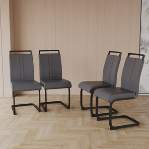 English Elm Modern Dining Chairs Set Of 2 - Grey Pu Faux Leather High Back With Stylish C-Shaped Black Legs W2189138540