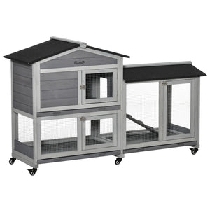 English Elm Pawhut 2-story Wooden Rabbit Hutch Weatherproof Outdoor Run with Ramp and Slide Trays W2225P166397