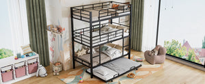 English Elm Metal Triple Twin Bunk Bed with Trundle White – Heavy-Duty Steel Frame, Space-Saving, Guardrails, 78.7"H Antique Black GX000647AAB