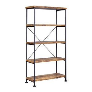 English Elm 5-Shelf Contemporary Tall Bookcase in Antique Nutmeg & Black — Space-Saving 5-Tier Display Shelf Unit for Living Room Office Bedroom Organization and Style B016P164659