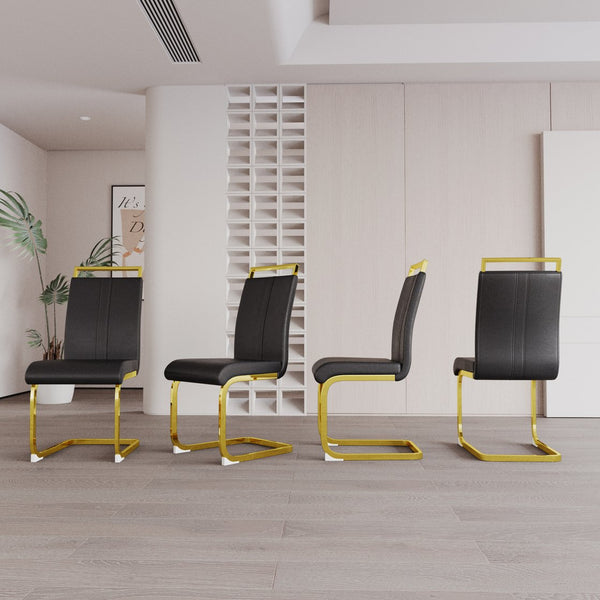 English Elm Modern Dining Chairs Set Of 2 - Pu Faux Leather High Back With Gold-Plated Legs For Stylish Comfort W2189133305