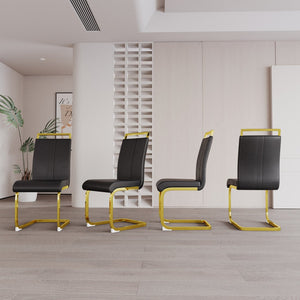 English Elm Modern Dining Chairs Set Of 4 - Stylish Pu Faux Leather With Gold-Plated Legs For Any Space W2189133301