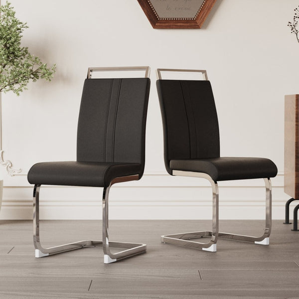 English Elm Modern High Back Pu Leather Dining Chairs Set of 4 with Chrome C Legs Cushioned Black W2189S00818
