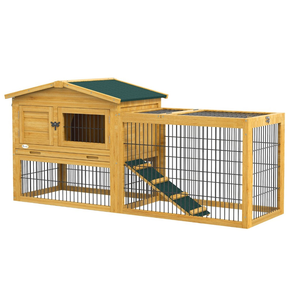 English Elm Pawhut Two Level Fir Wood Outdoor Rabbit Hutch with Weatherproof Shingled Roof and Ramp W2225P166389