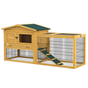 English Elm Pawhut Two Level Fir Wood Outdoor Rabbit Hutch with Weatherproof Shingled Roof and Ramp W2225P166389