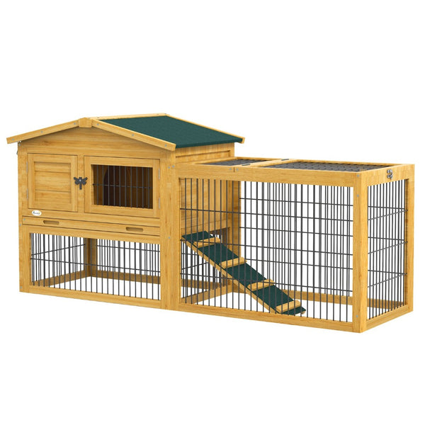 English Elm Pawhut Two Level Fir Wood Outdoor Rabbit Hutch with Weatherproof Shingled Roof and Ramp W2225P166389